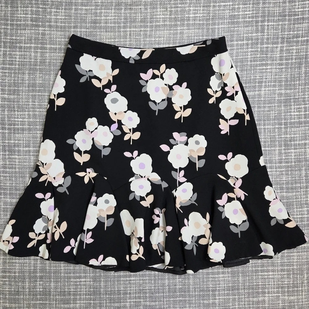 KATE SPADE Posy Floral Flounce Skirt Whimsies Black Pink Size 6 W28